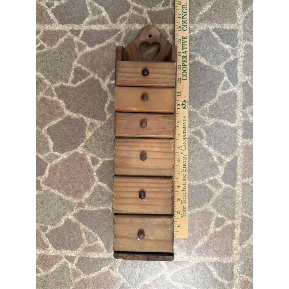 Vintage Wooden Heart Shelf With Drawers Apothecary Trinkets HTF